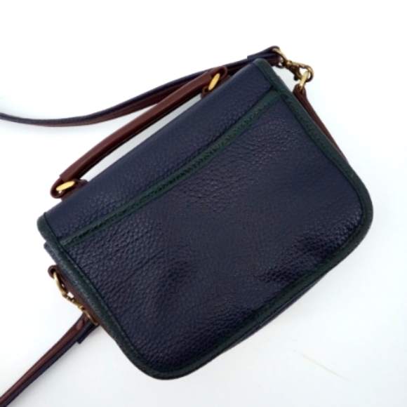 Vintage 80's Portofino Collection Pebbled Leather Navy Blue Green Trim Crossbody - Picture 3 of 15